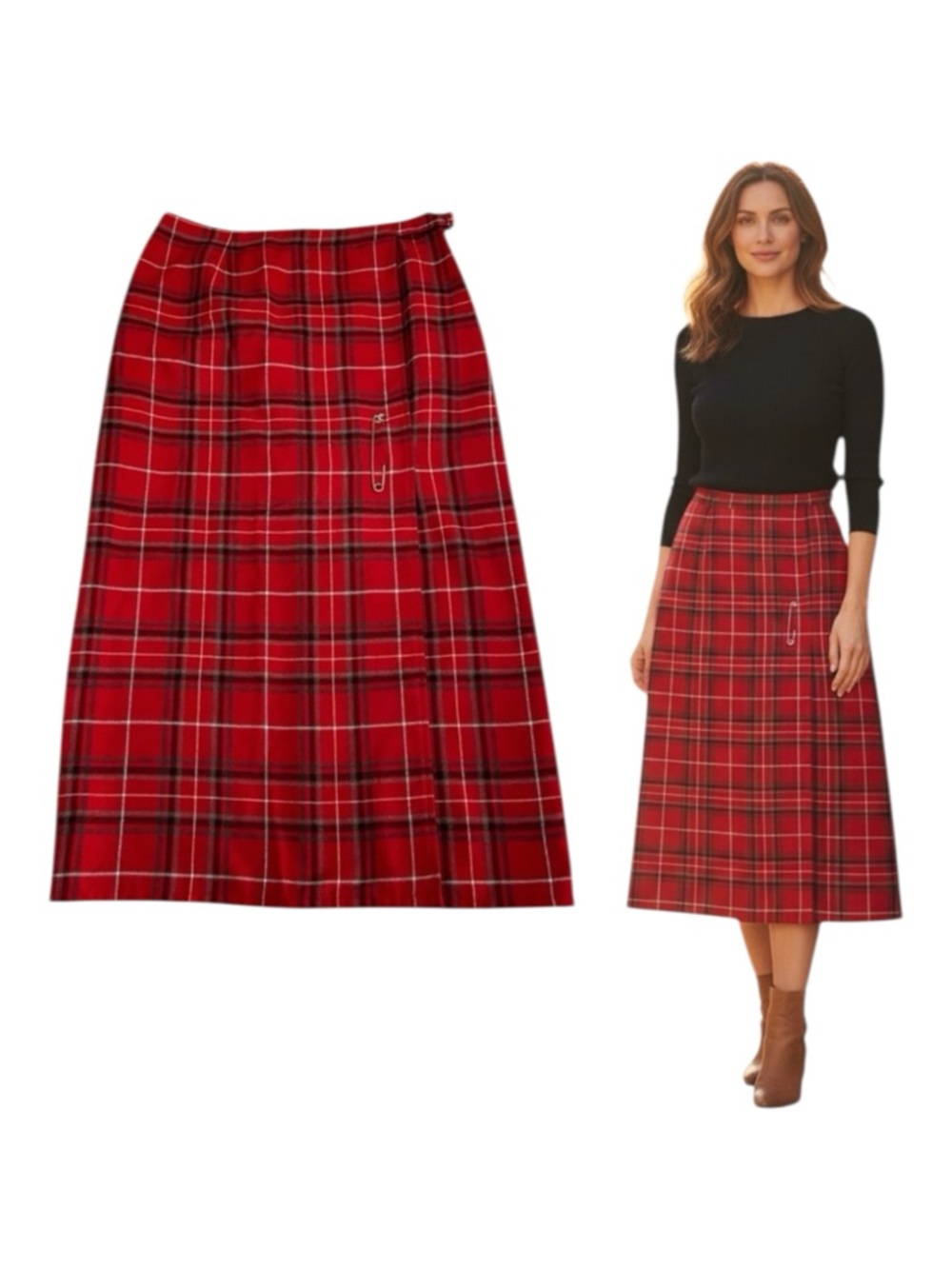 Crazy Horse Plaid Long Red Black Lightweight Maxi Skirt - Women’s 10